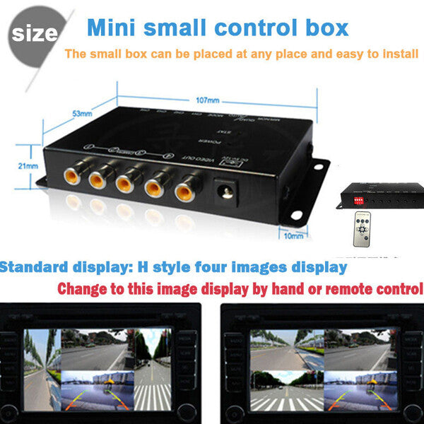In-vehicle 4-way video switch parking camera 4-view image split screen control box top- n