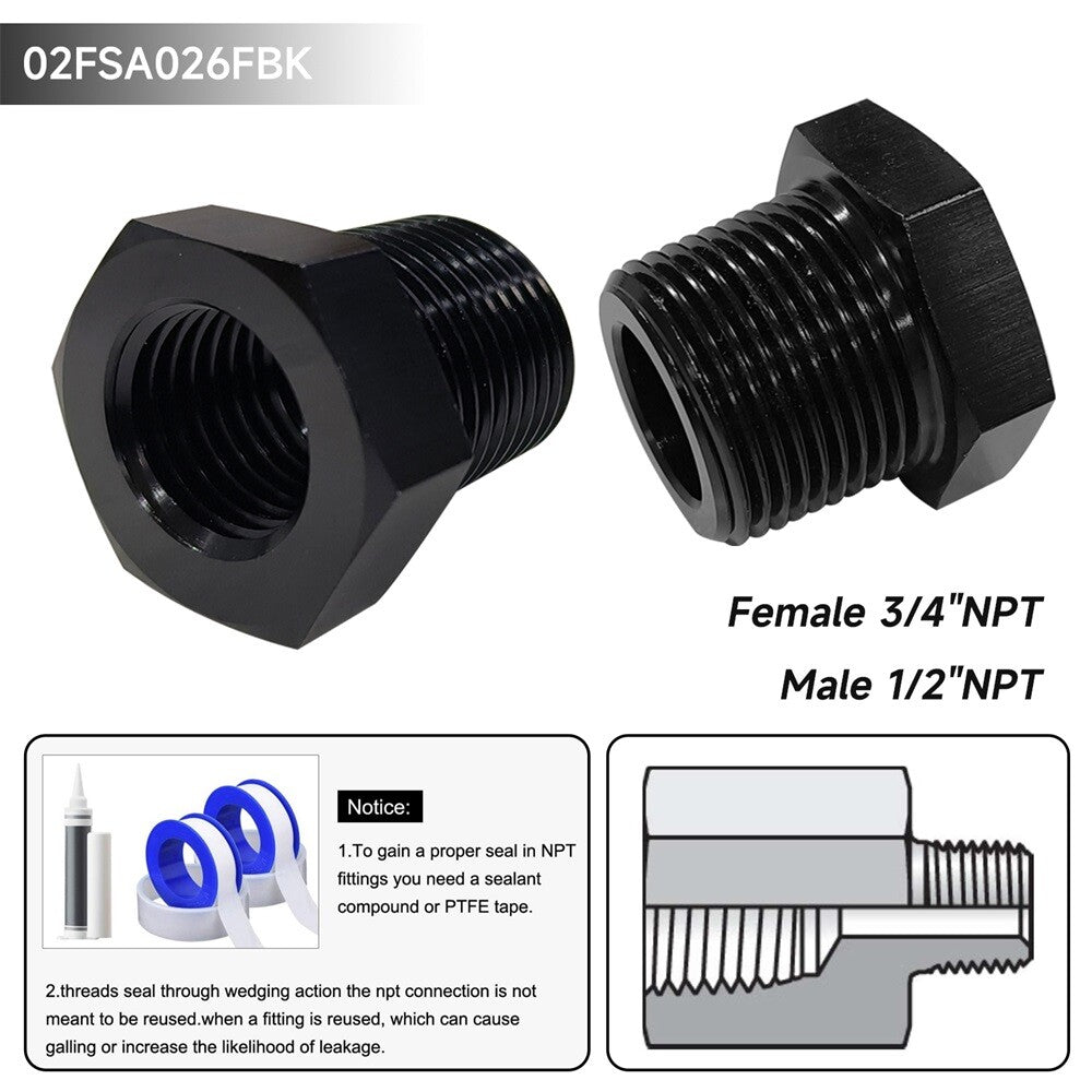 2pcs 3/4 Female x 1/2 Male NPT Thread Reducer Hex Bushing Pipe Fitting Alloy