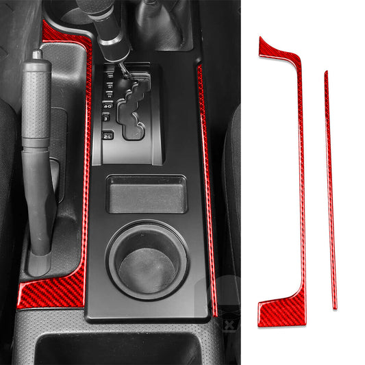 For Toyot@ FJ Cruiser 07-21 Central Control Handbrake Side Tirm Red Carbon Fiber