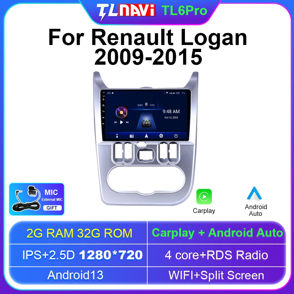 for Renault Logan Sandero 2009-2015 Android CarPlay Car Radio GPS Player Screen