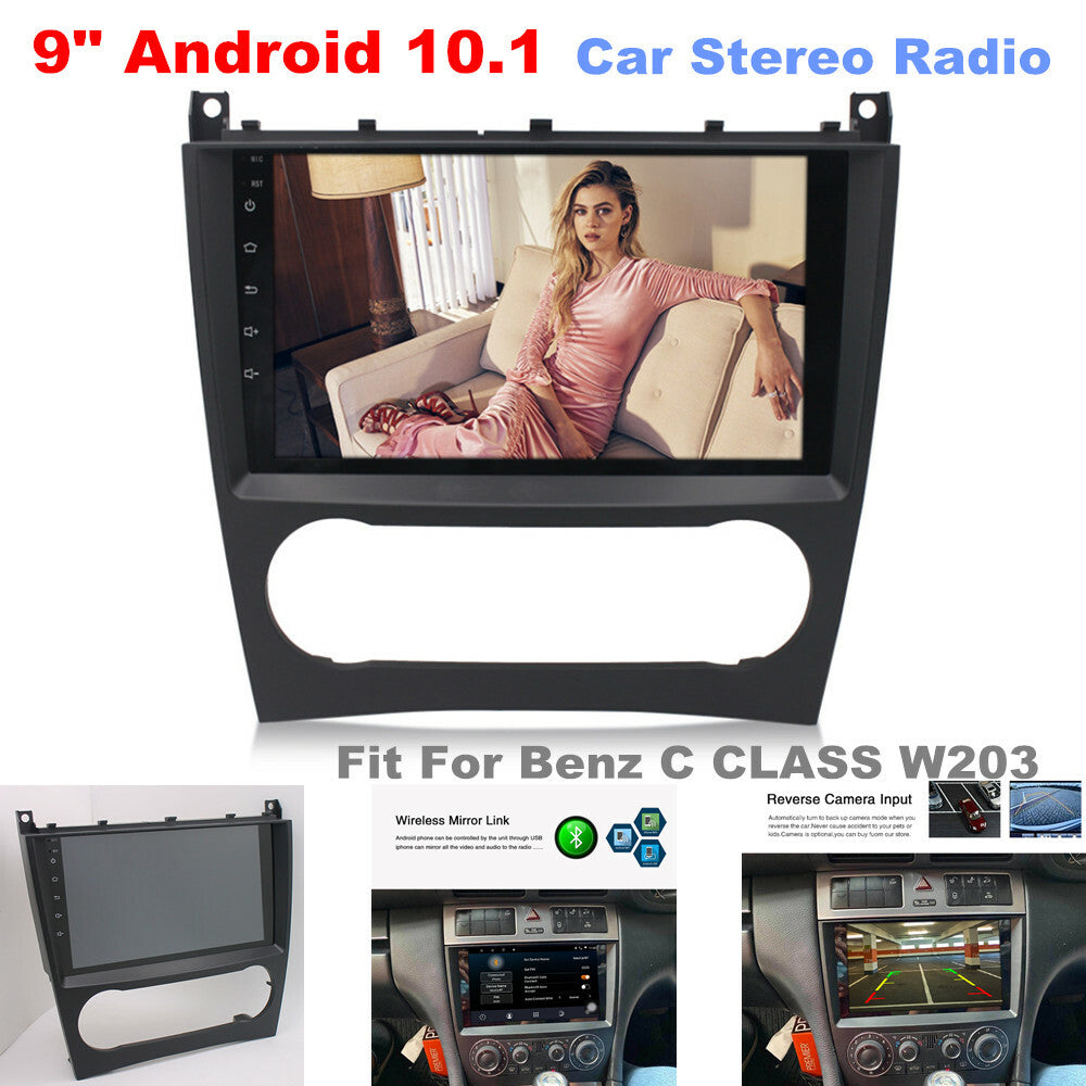 Suitable for C-Class W203 9-inch Android 10.1 car player with FM radio, GPS, and Wi-Fi. n