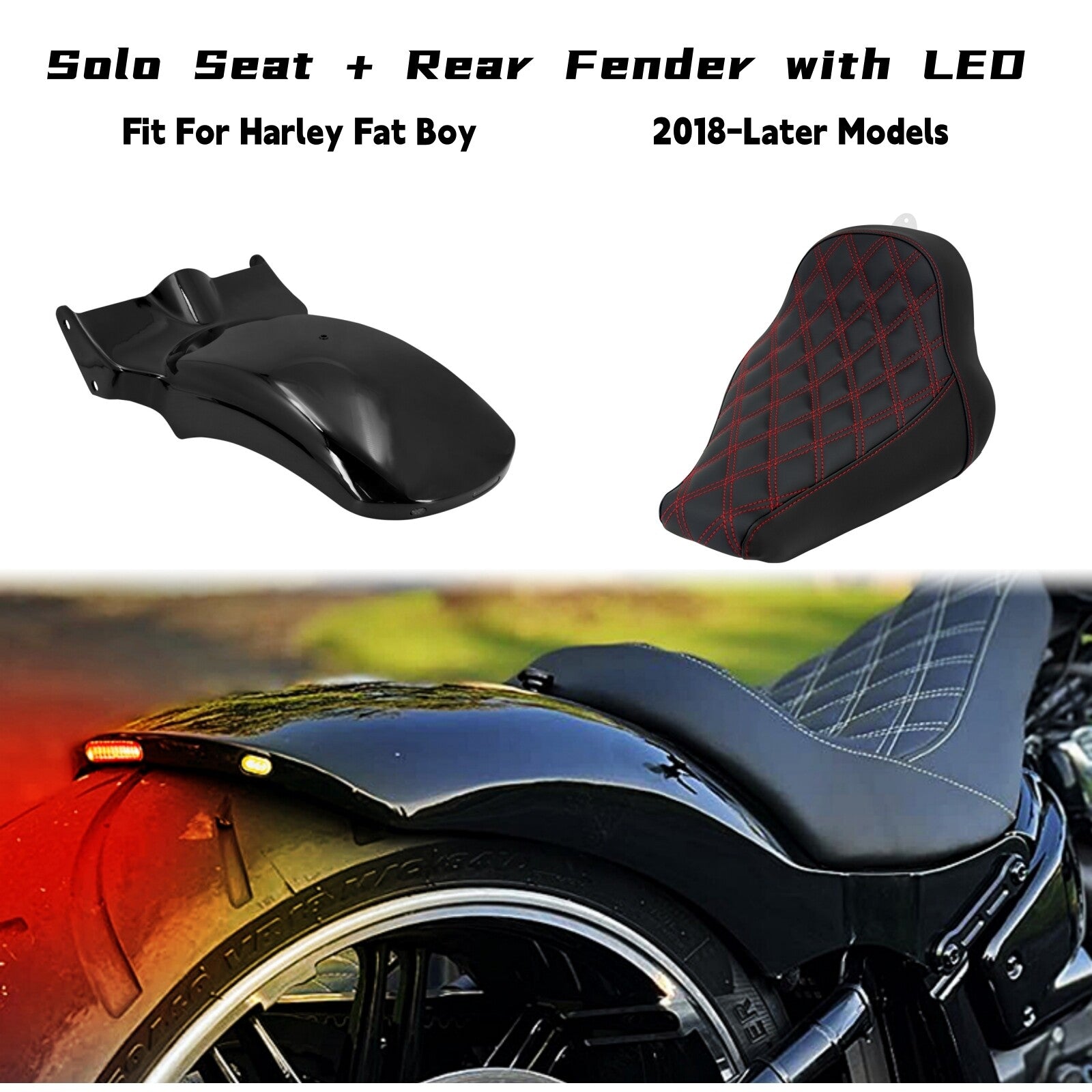 Short Rear Fender Turn Signal Brake LED Light + Red Line Solo Driver Rider for Seat