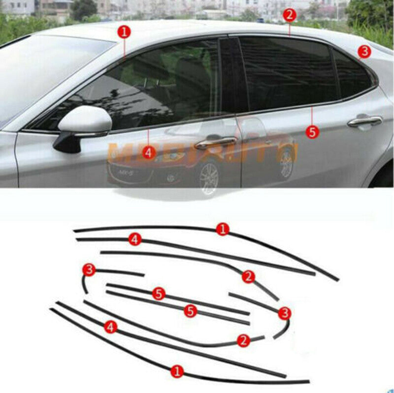 for Toyota for Camry 2018-2023 Glossy black Car Window Molding Strip Cover Trim 10Pc