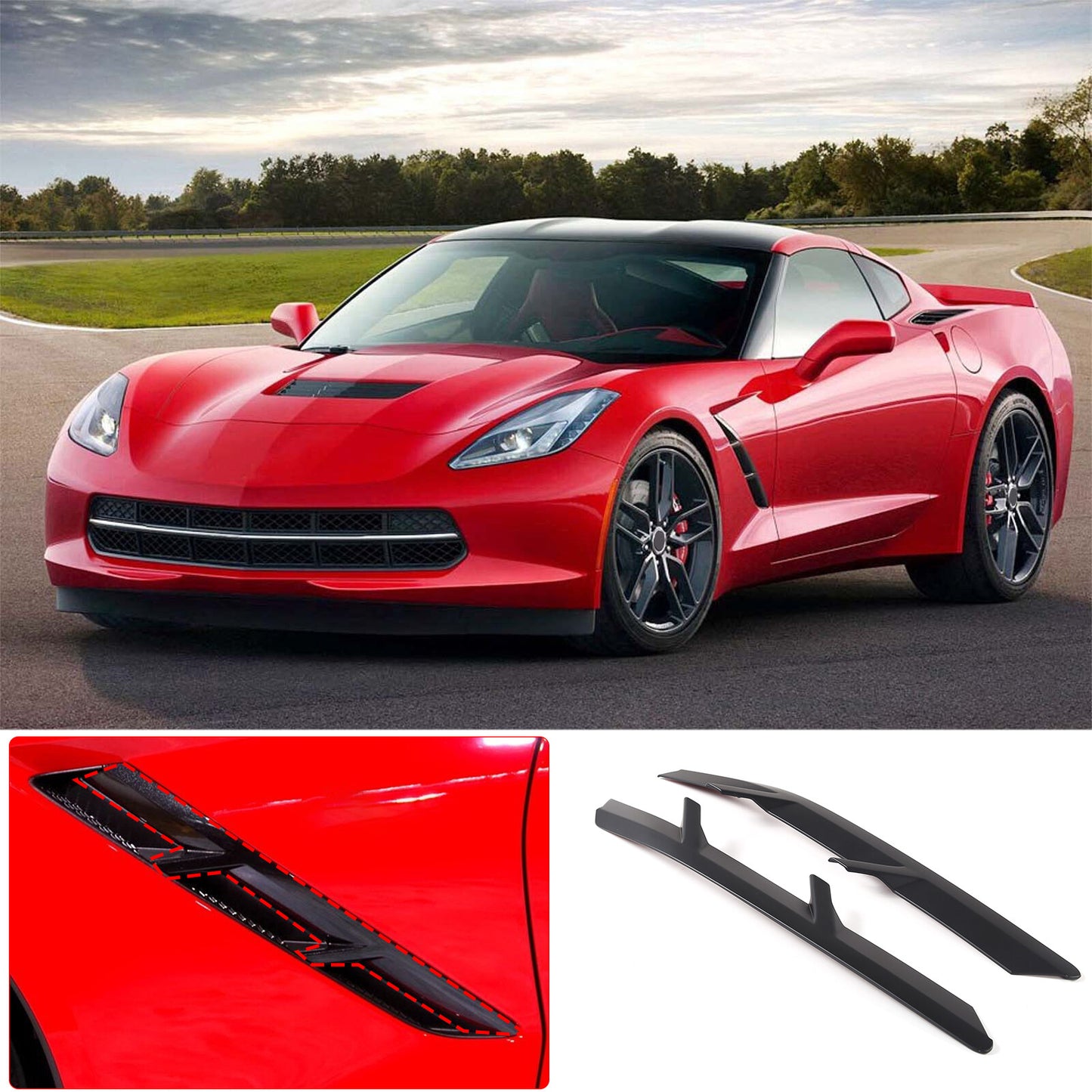 Black front wheel rims and side fender racing stripe decals for Corvette C6 05-13