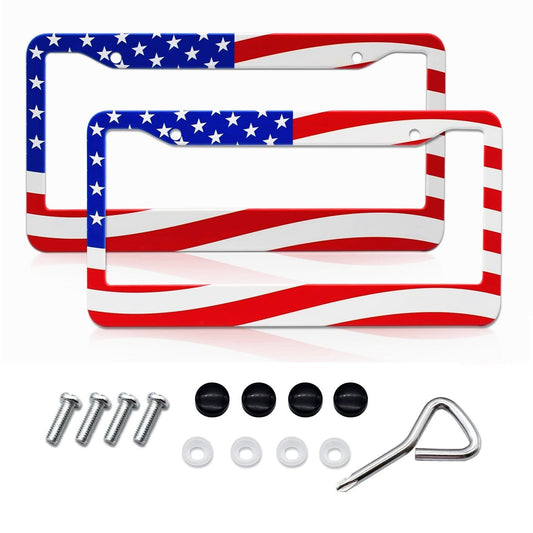 2x for Toyota Accessory US American Flag Patriotic Car License Plate Frame Cover