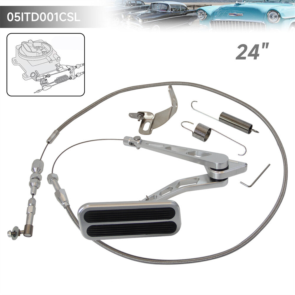 Universal Gas Pedal + 24 Stainless Throttle Cable Bracket Spring Kit Hot Rod