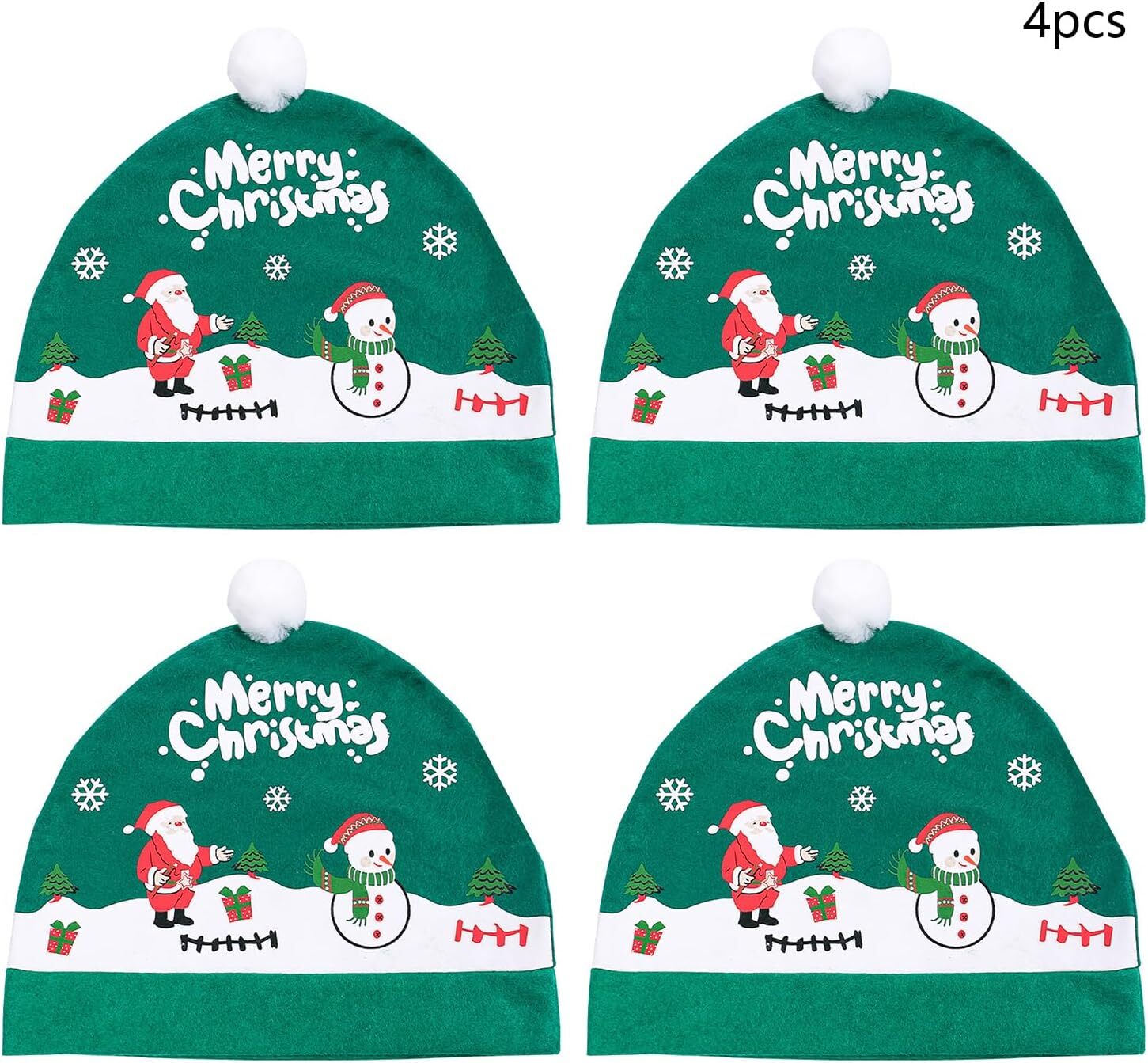 4pcs Santa Claus Hat For Car for Seat Auto Headrest Decor ProtectorSanta And Snowman