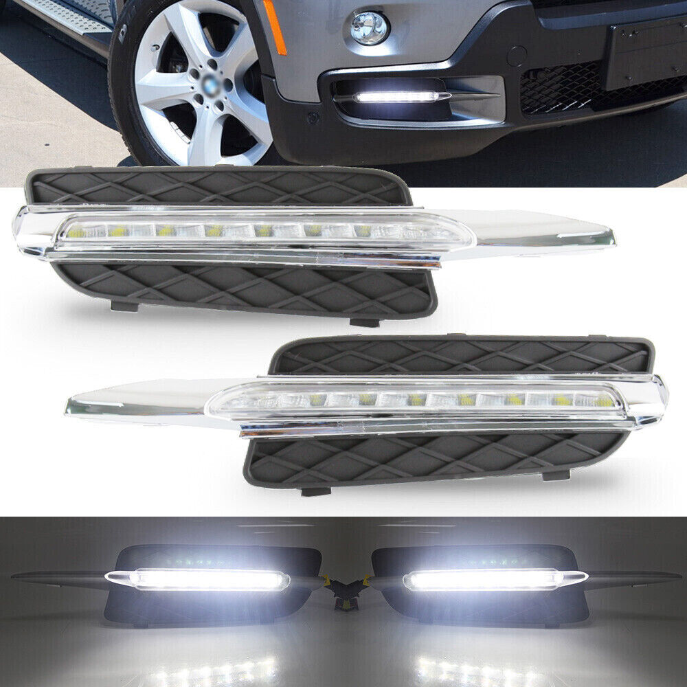 White LED DRL Daytime Running Light Front Bumper Fog Lamp for BMW X5 E70 2007-10 Q