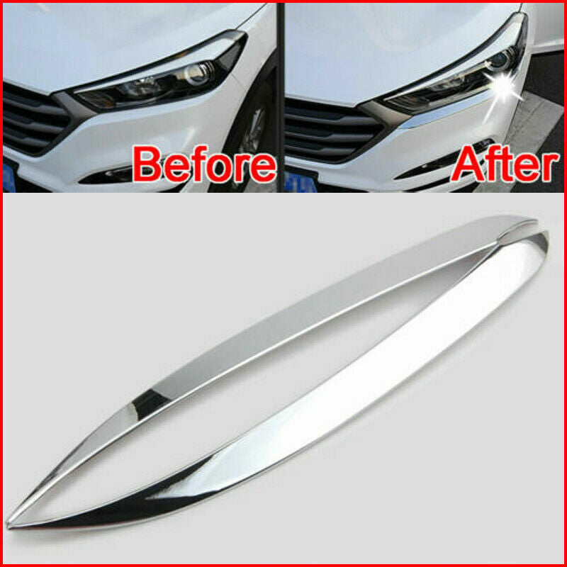Front Headlight Lamp Eyelid Cover Trim Strip Chrome for Hyundai for Tucson 2016-2018