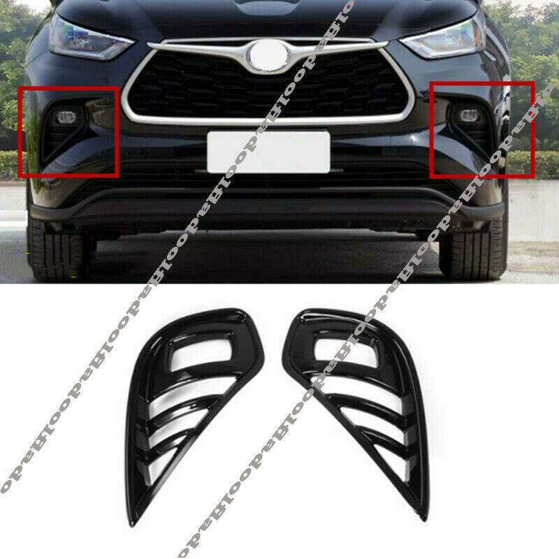 Piano Black Front Bumper Fog Lamp Light Cover Trim for Toyota Highlander 2020-22