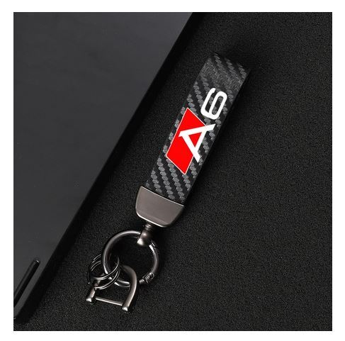 Carbon fiber leather black and red car keychain/key ring with horseshoe design suitable for Audi for A8