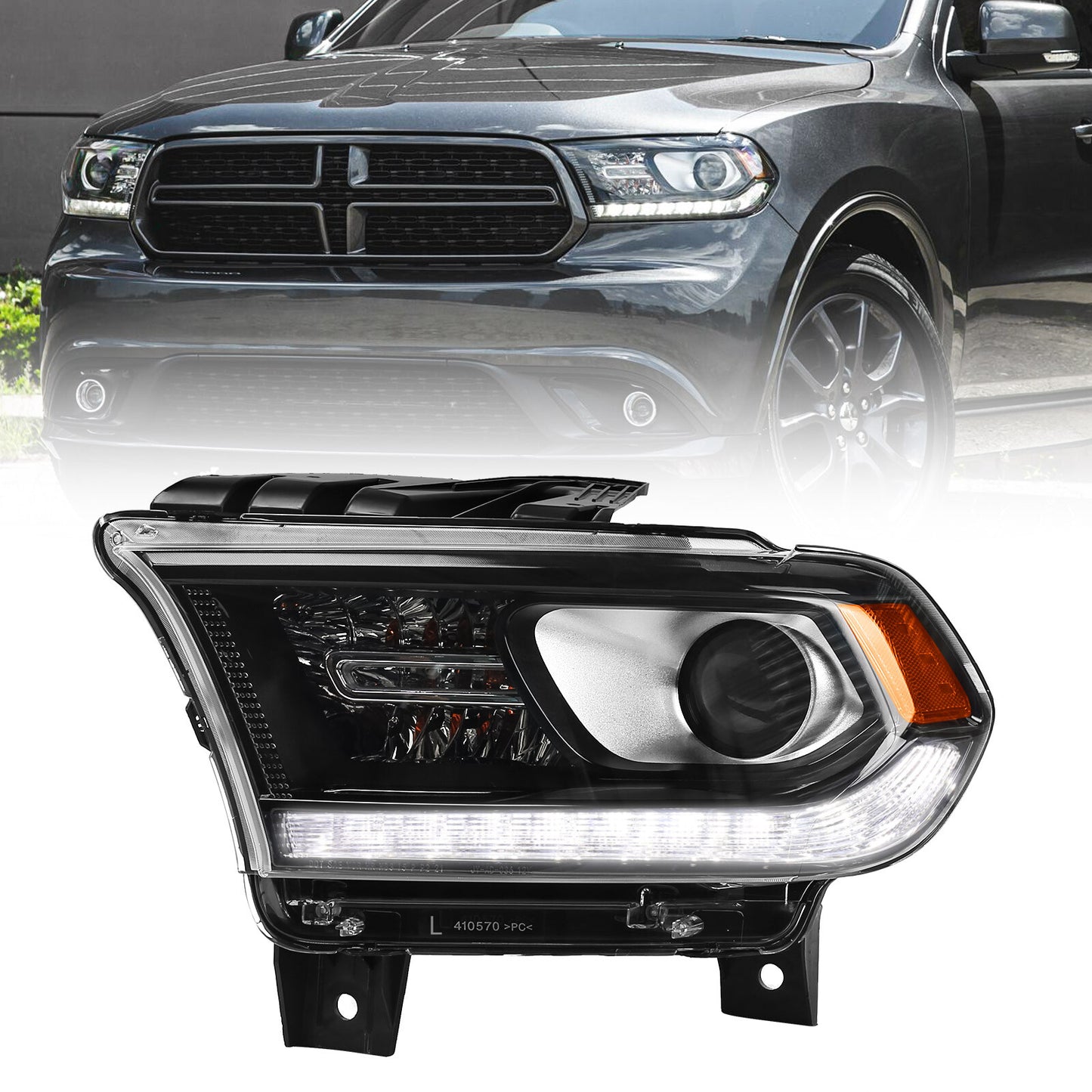 For 2014 - 2020 for Dodge Durango Black Trim Halogen LED DRL Headlight Driver Left - v