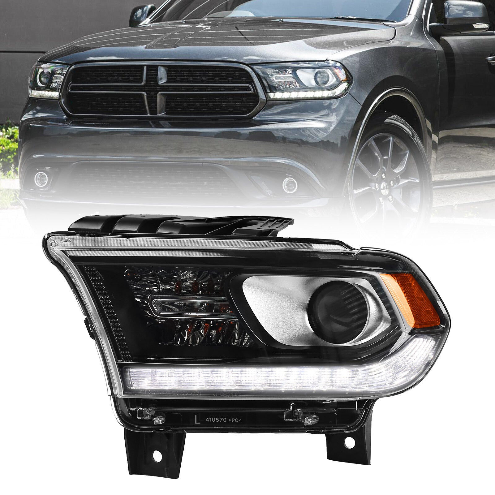 For 2014 - 2020 for Dodge Durango Black Trim Halogen LED DRL Headlight Driver Left - v