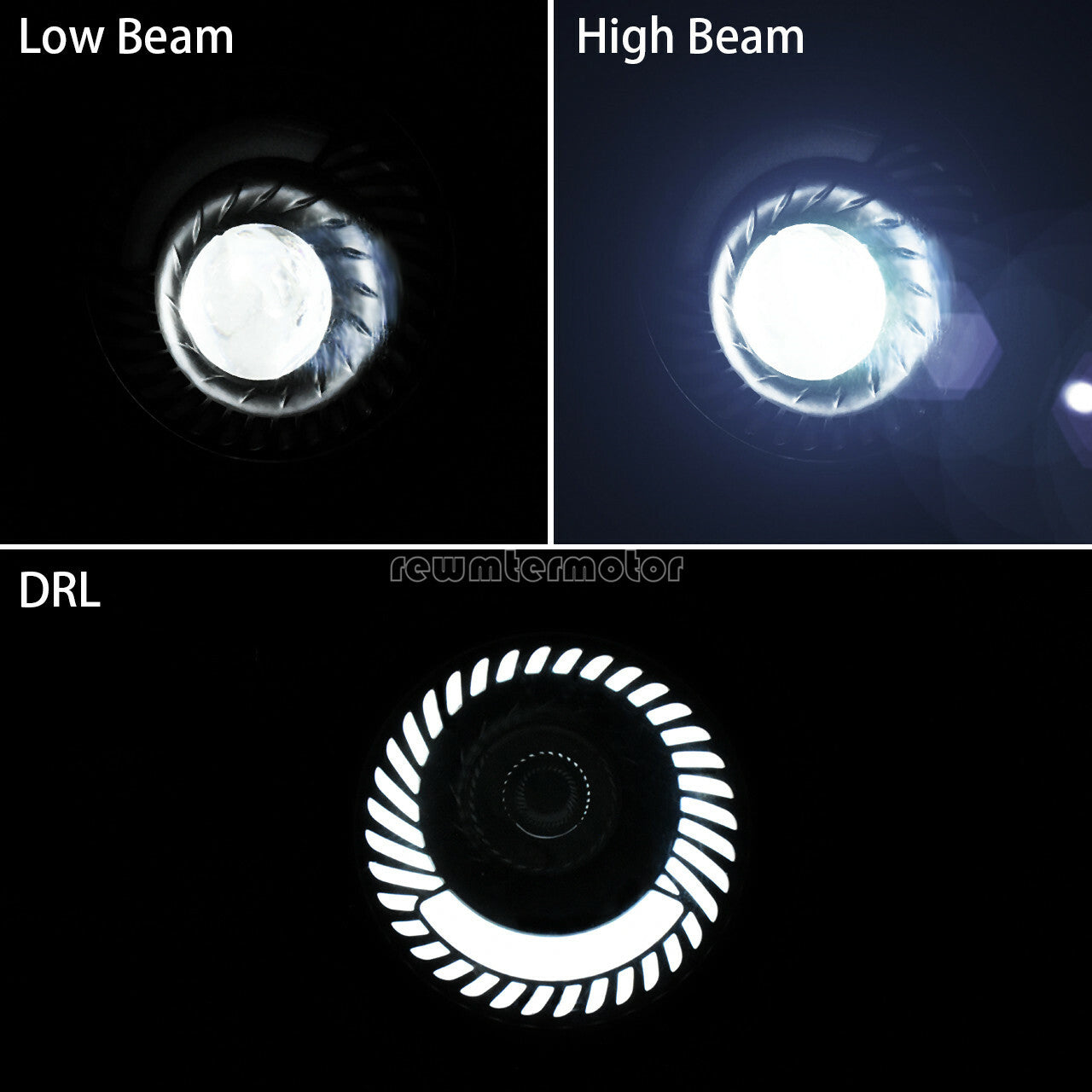 6.5'' Universal Motorcycle LED Headlight Low High Beam Spiral DRL w/ Mount Kit Q