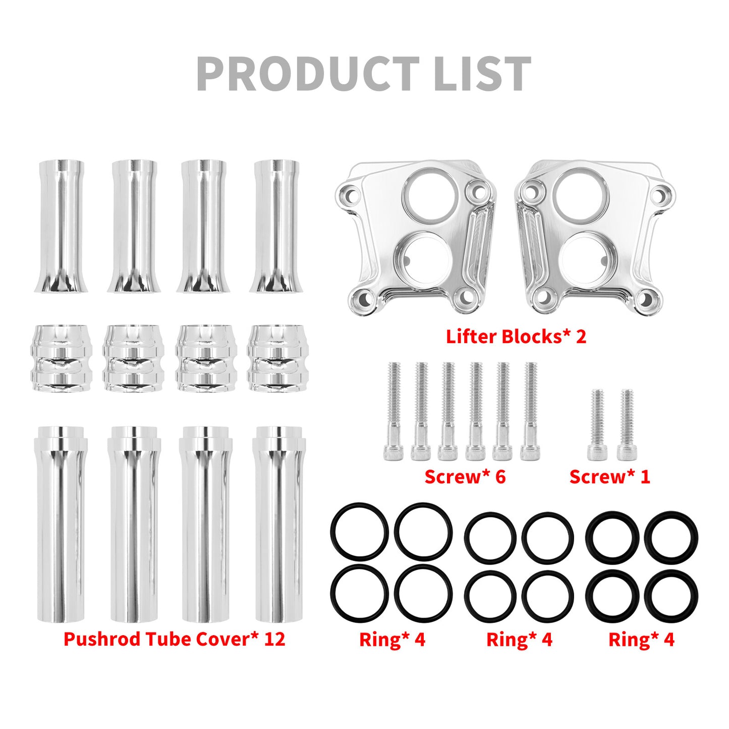 Chrome Engine Pushrod Tube Lifter Tappet Block Cover for Harley Touring Twin Cam Q