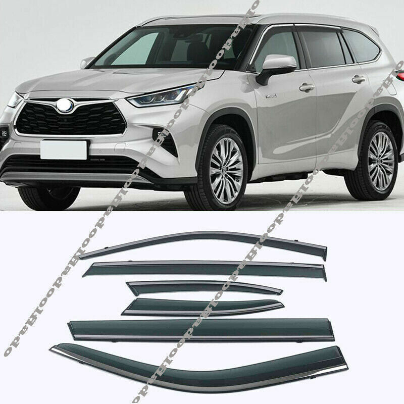 6x for Toyota Highlander 2020-24 Window Visors Sun Rain Guard Deflector W/Chrome