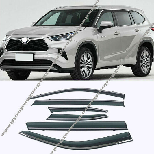 6x for Toyota Highlander 2020-24 Window Visors Sun Rain Guard Deflector W/Chrome