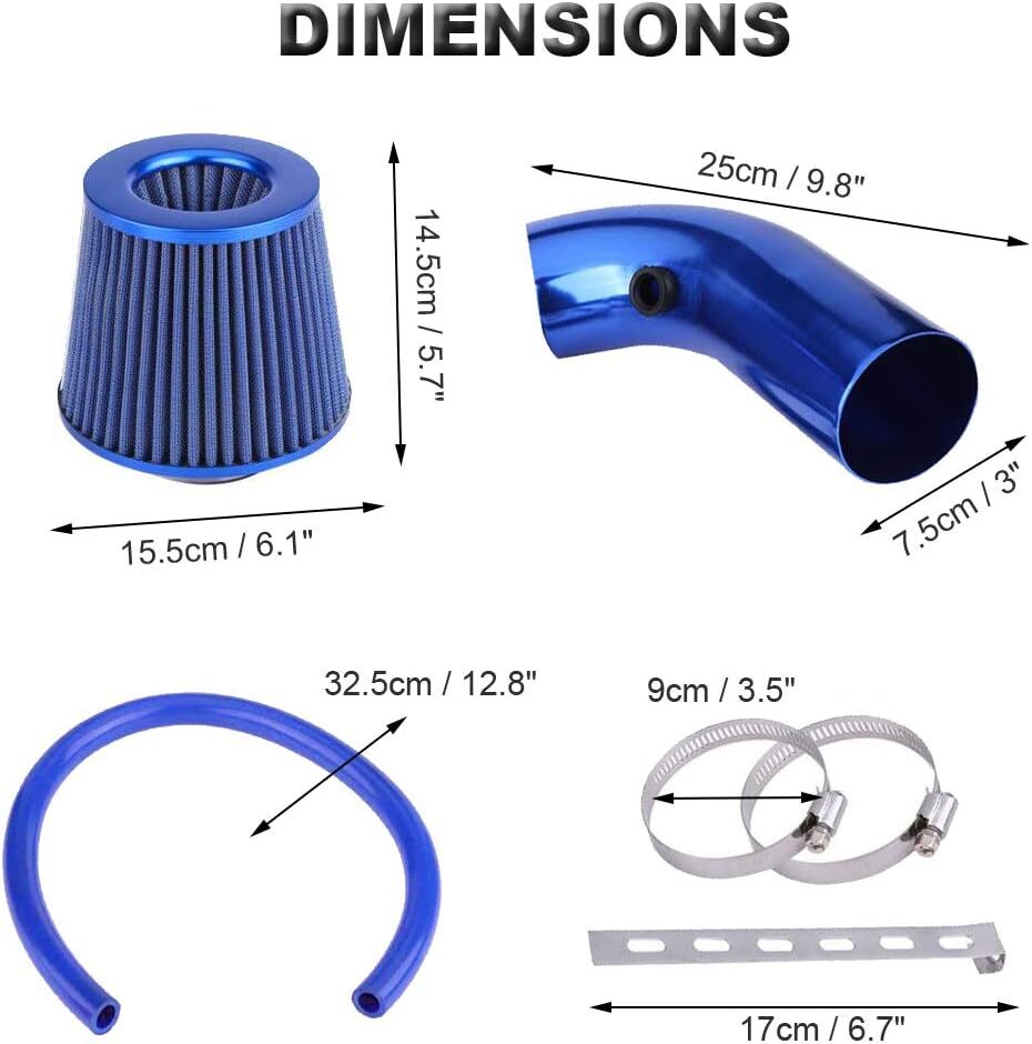 3Car Cold Air Intake Filter Induction Kit Auto Pipe Power Flow Hose System Blue