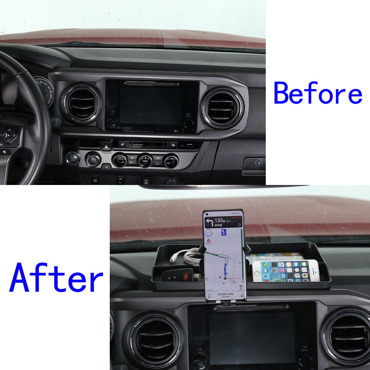 Dash storage box tray and phone holder mounting case for Tacoma 2016 - 2022 - n