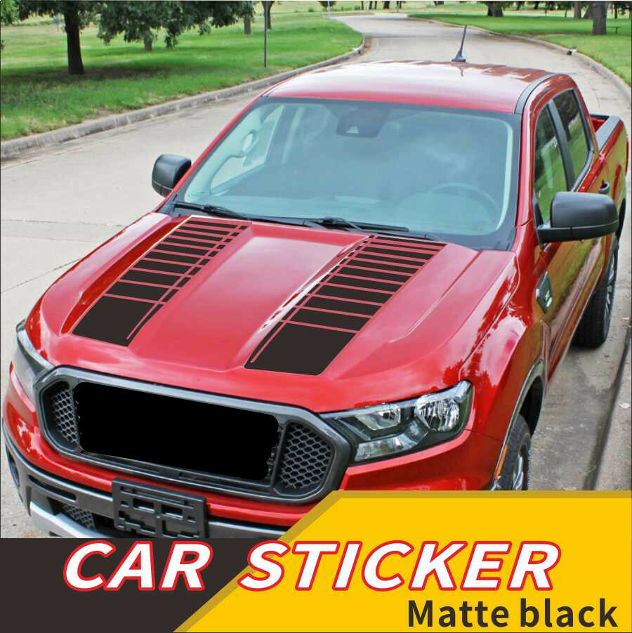 Car for SUV Pickup Hood Stickers Stripe Style Matte Black Vinyl Decals Films 2Pcs