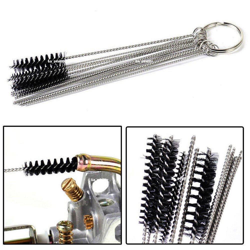 5 Brushes 10 Cleaning Needles Motorcycle Carburetor Carbon Dirt Jet Remove Tool Q