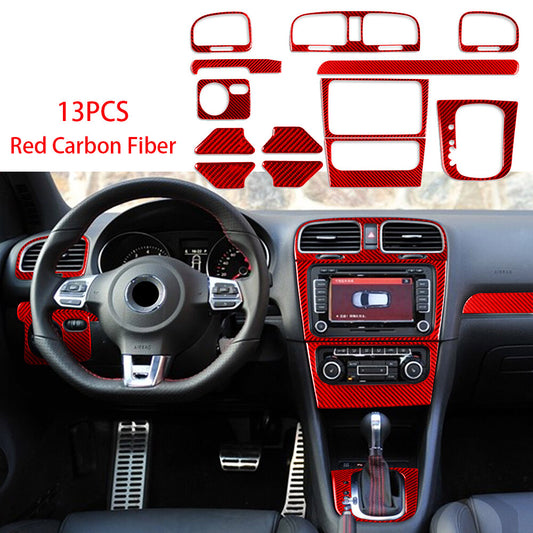 13¡ÁRed Carbon Fiber Dashboar Interior Set Kit Trim for VW for Golf 6 MK6 GTI 2008-12