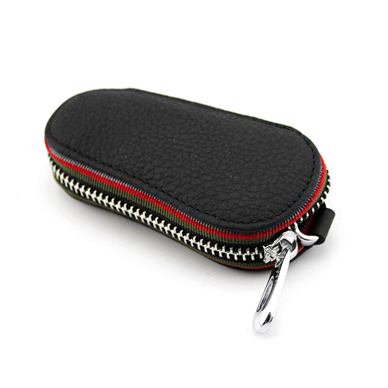 1-piece car key case with leather feet, zipper, key chain, remote control protective cover - n