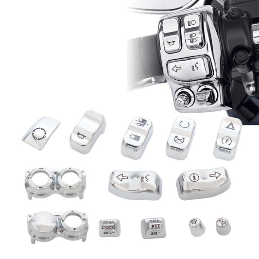13PCS Chrome Hand Control Switch Housing Button Cover Cap Fit for Harley 2014-UP Q