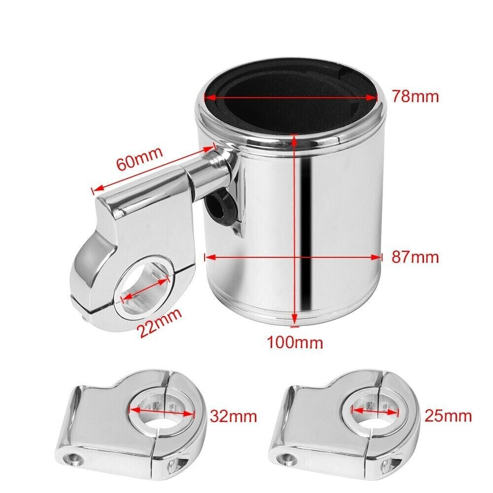 Motorcycle Cup Holder Handlebar Drink Bottle Holder Chrome for Harley Universal