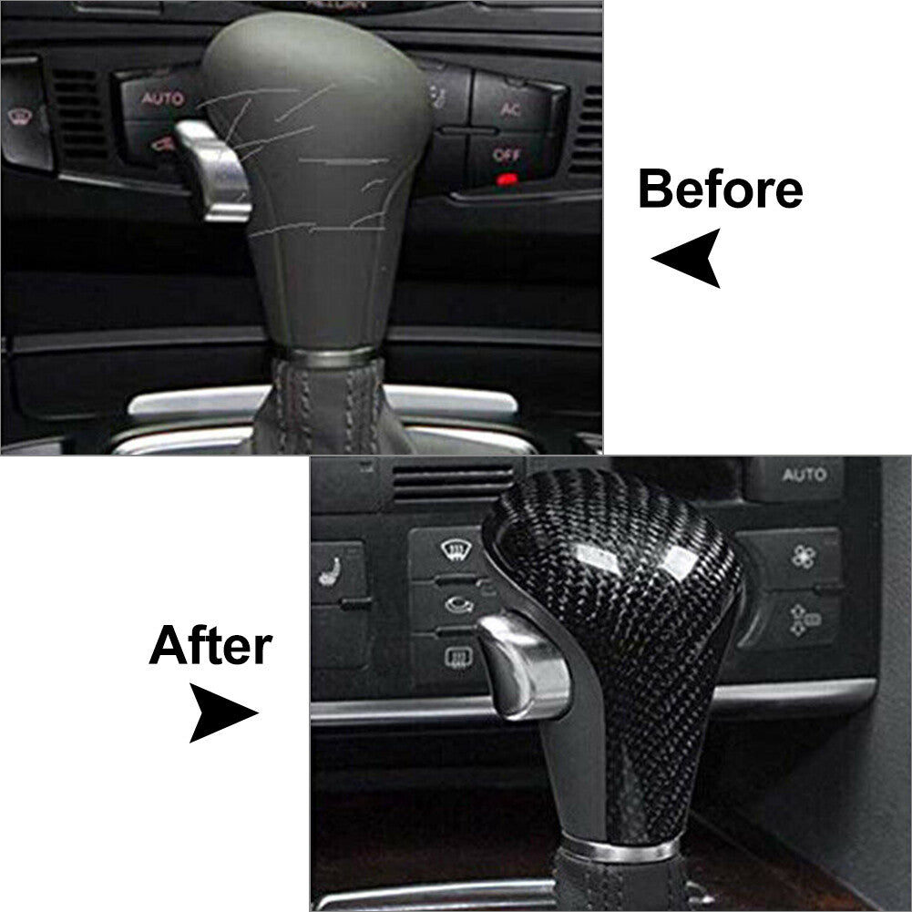 for Audi A4L Q5 Q7 2009-12 A5 A6L 08-10 Carbon Fiber Gear Shift Knob Cover Trim