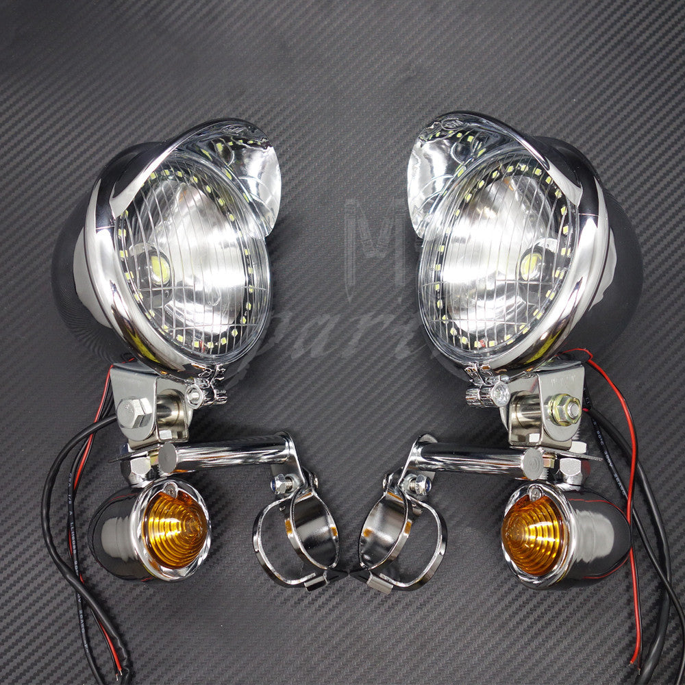 Chrome LED Driving Spot Fog lights Bar Angel Eye With Turn Signal Light Custom Q