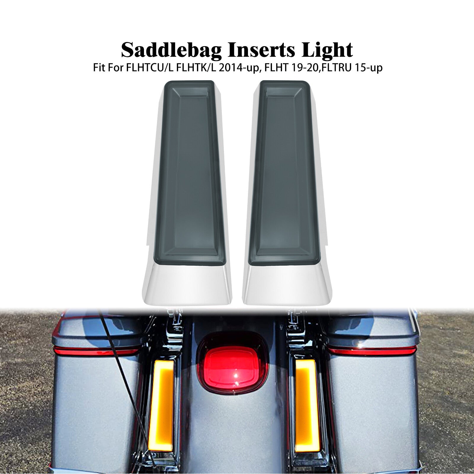 Chrome Saddlebag Fender Fascia LED Side Insert Turn Signal Light Fit for Harley