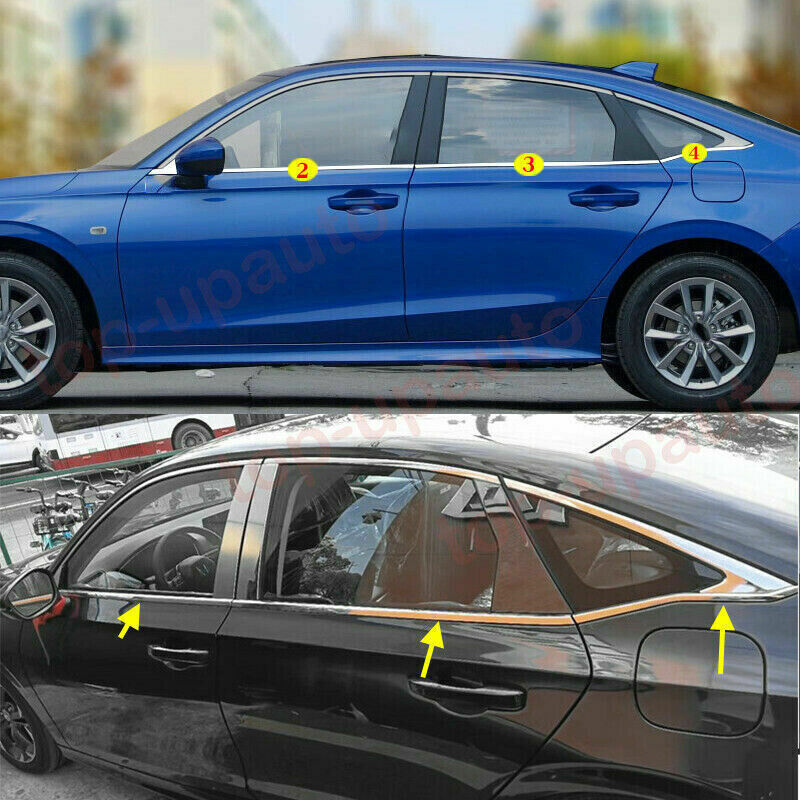 for Honda for Civic Sedan 2022-23 Chrome Steel Bottom Window Sill Molding Strip Trim