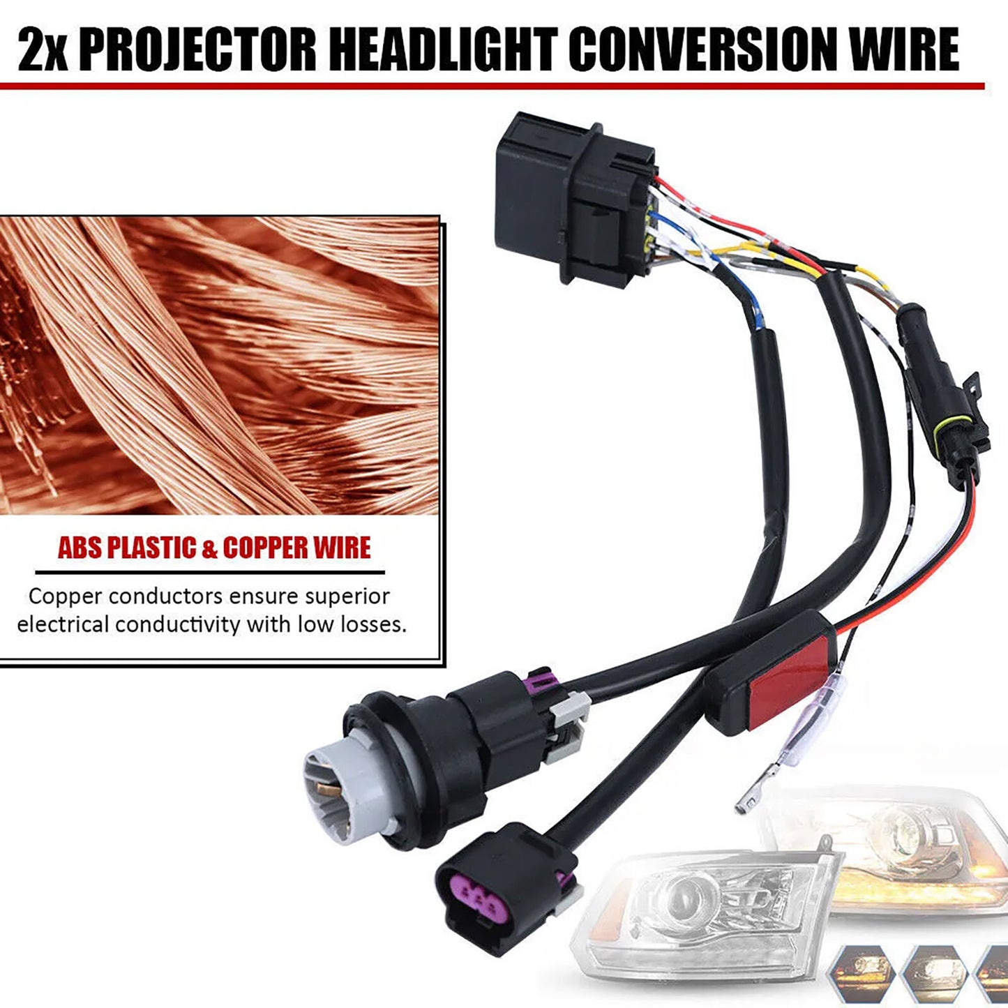 2 Headlight Conversion Wiring Harness Part for Dodge for Ram 1500 2500 3500 2013-18
