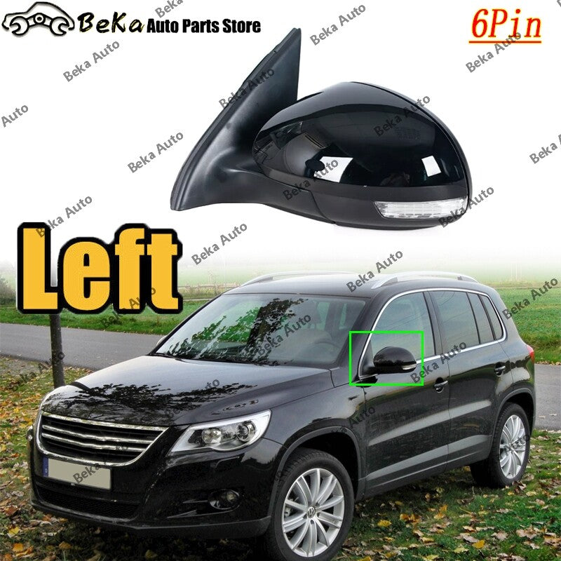 Left side panel for Volkswagen for Tiguan 2009-2010-2016, 6-pin black wing door side mirror assembly.