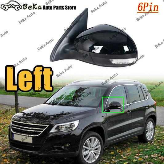 Left side panel for Volkswagen for Tiguan 2009-2010-2016, 6-pin black wing door side mirror assembly.
