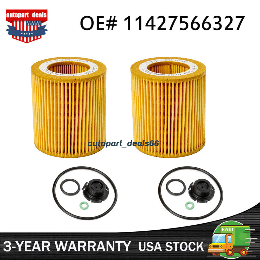 2PCS Engine Oil Filter 11427566327 for BMW E60 E71 E90 E92 F01 F10 US Q