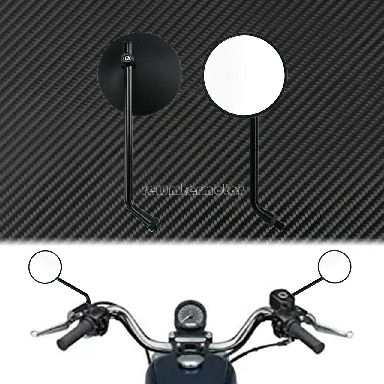 Motorcycle Round 10MM Rear View Mirror Fit for Harley Softail Touring Sportster Q