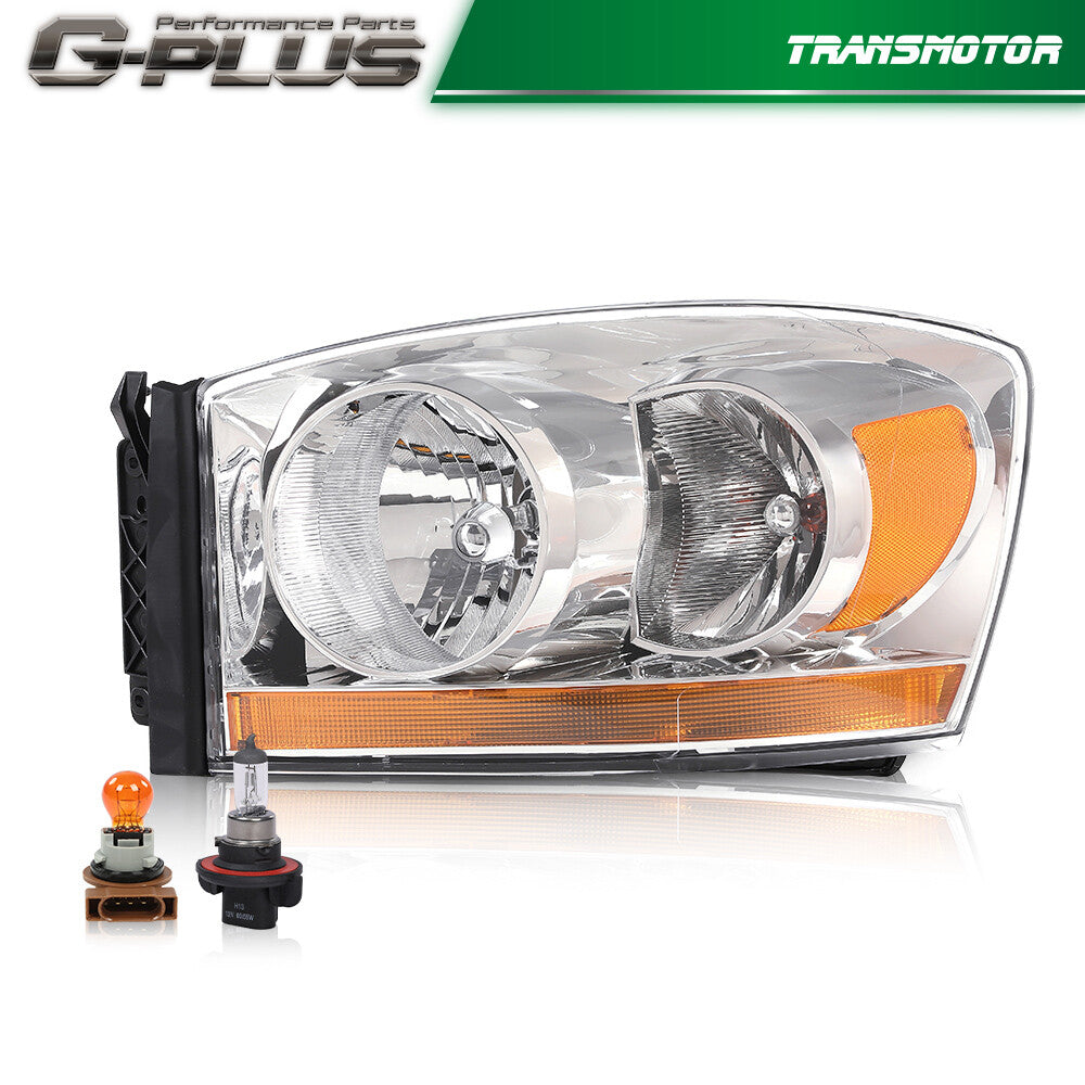 Headlight for CHRome/Amber Fits 2006 - 2009 for Dodge for Ram 1500 2500 3500 Driver Side - v