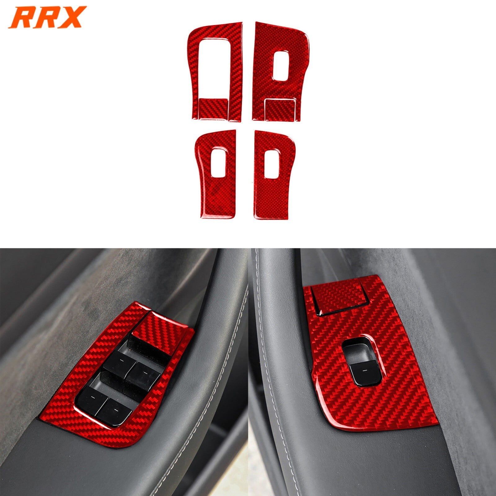 4-Piece Red Carbon Fiber Window Control Panel Trim for Model Y 3 (2017-22) n