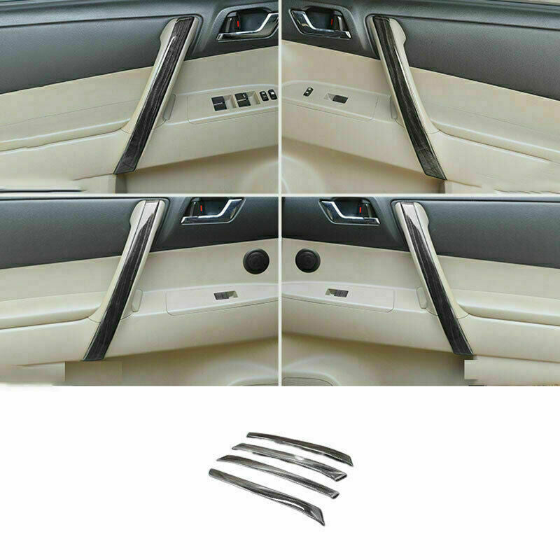 for Toyota Highlander 2008-2013 Black Wood Grain Door Armrest Strips Cover Trim