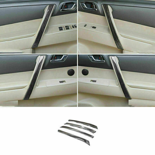 for Toyota Highlander 2008-2013 Black Wood Grain Door Armrest Strips Cover Trim