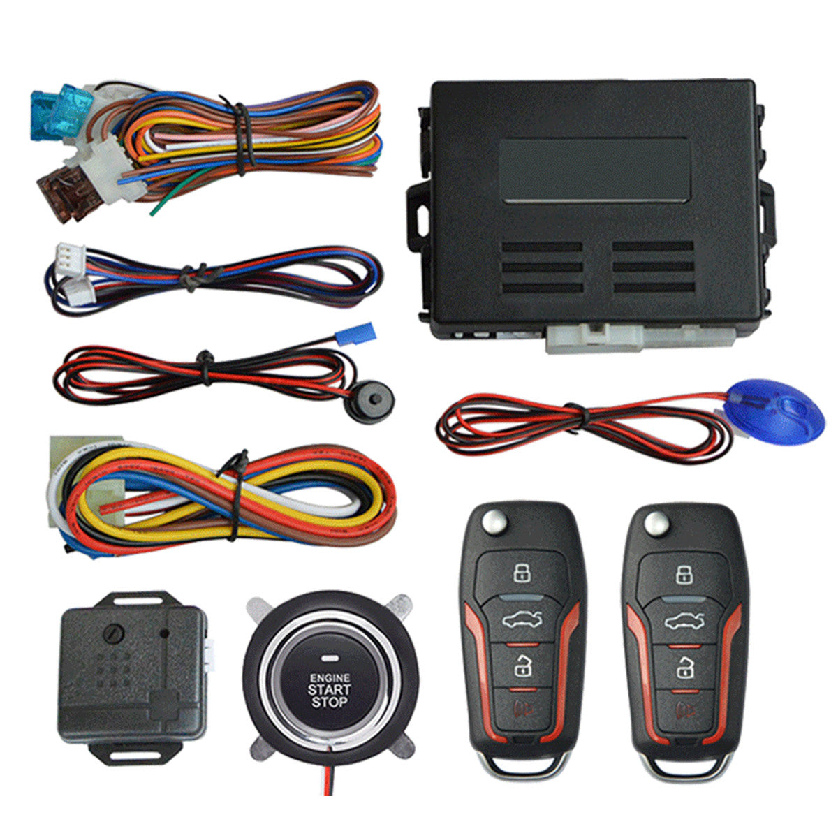 One-button start vibration alarm system remotely controls car engine start and stop. n