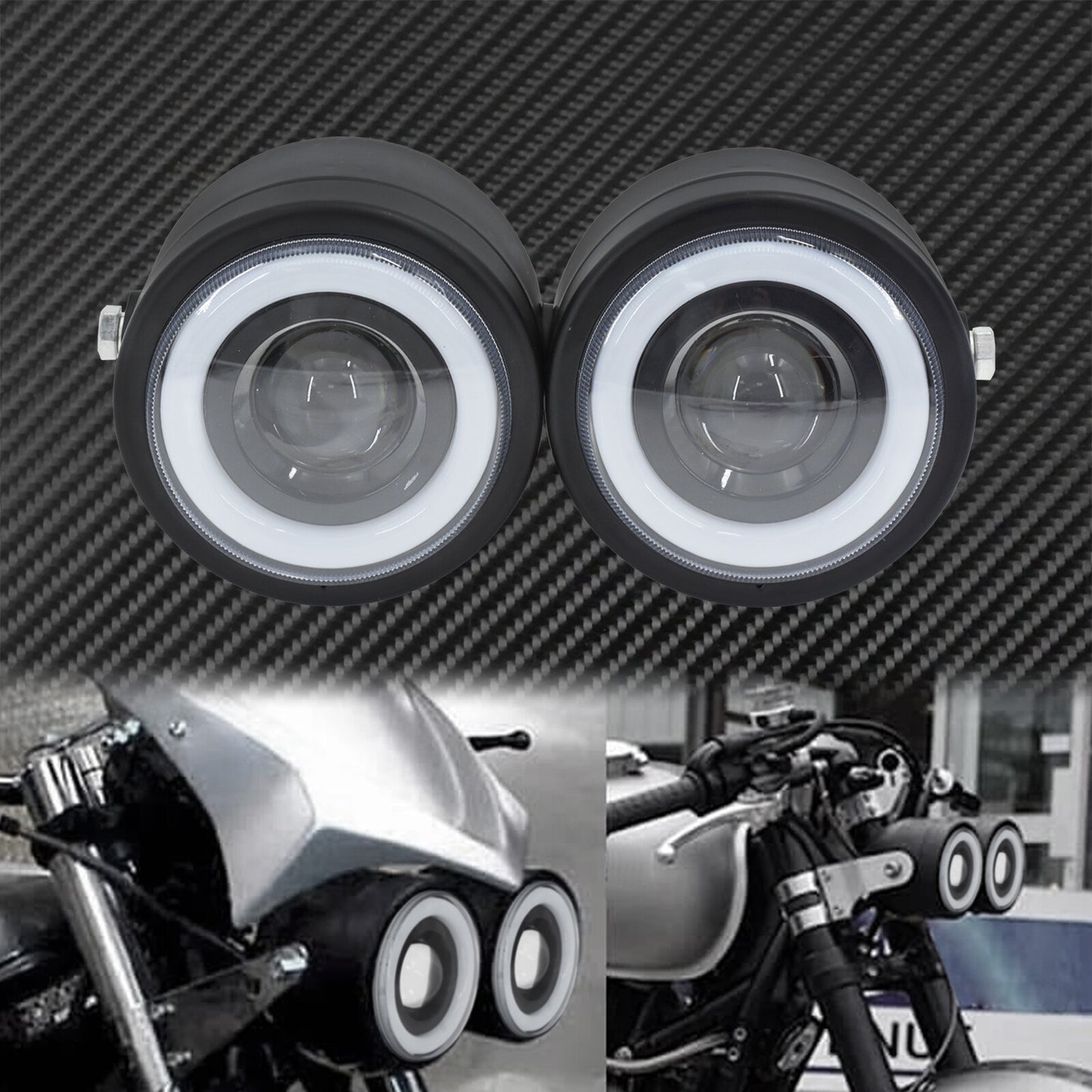 Universal Motorcycle Halo Dual Twin Headlight W/Bracket Fit for Harley Sportster Q