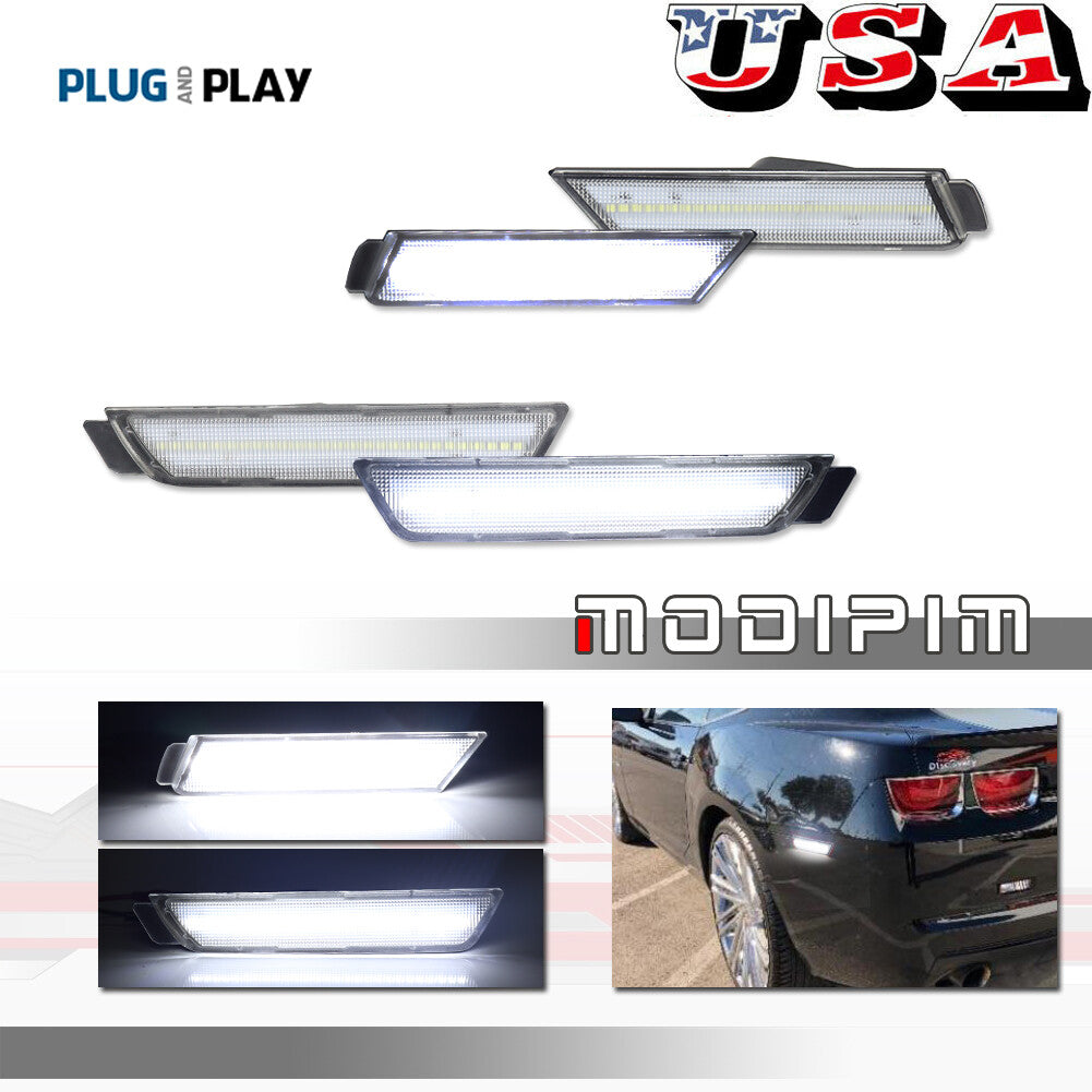 4pcs Clear Lens White LED F+R Bumper Side Marker Lights for Camaro 10-15- v