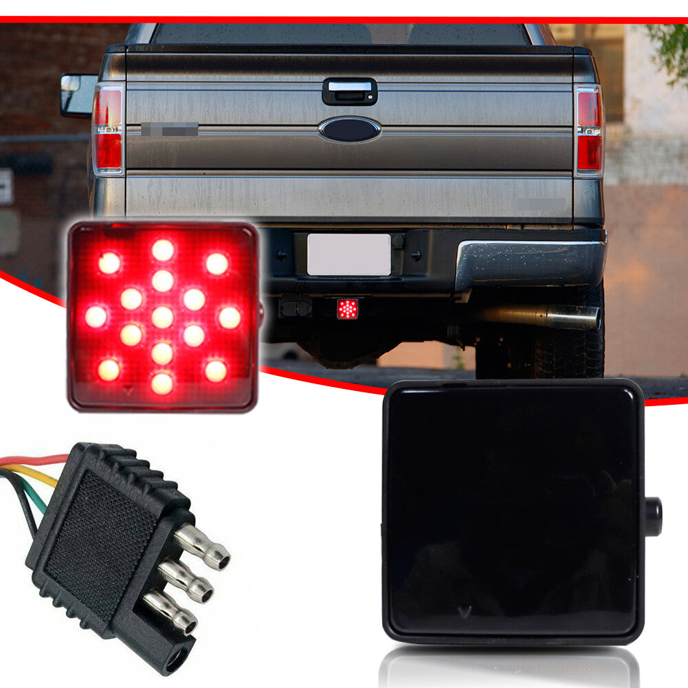 Smoked Lens 15-LED Brake Light Trailer Hitch Cover Suitable for Towing and Hauling 2 Yard - v