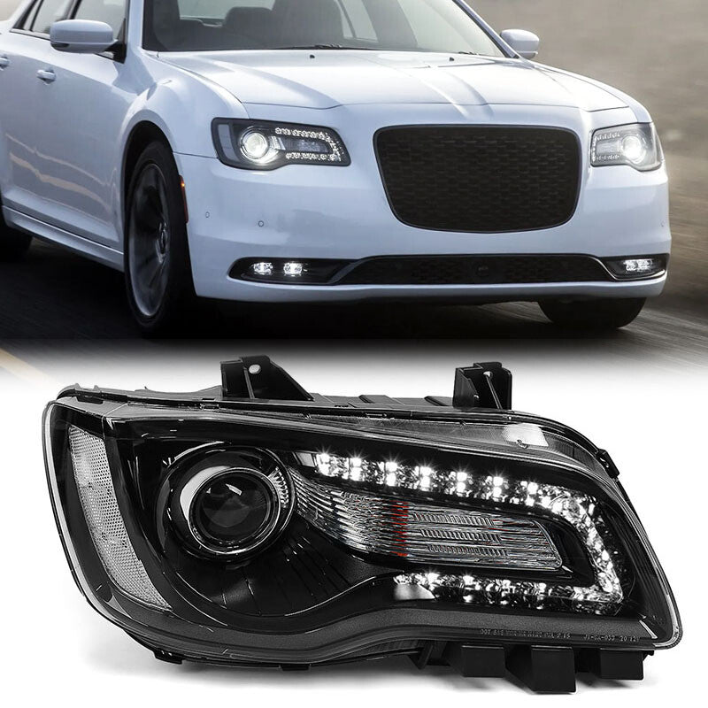 Passenger For 2015-2023 for Chrysler 300 Black Halogen LED DRL Headlight Lamp Right