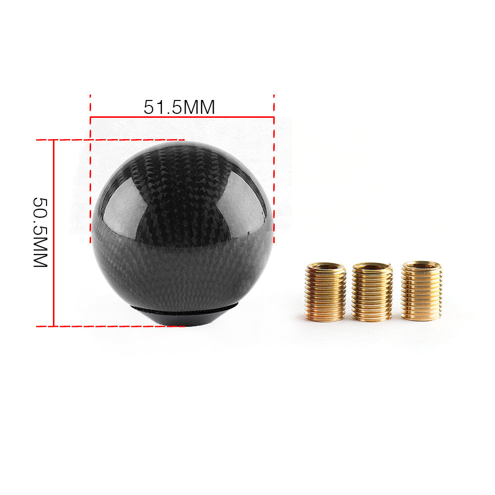 1*Carbon Fiber Shift Knob Gear Shifter Knob W/ 3 Adapters Round Ball Shifter Blk Q