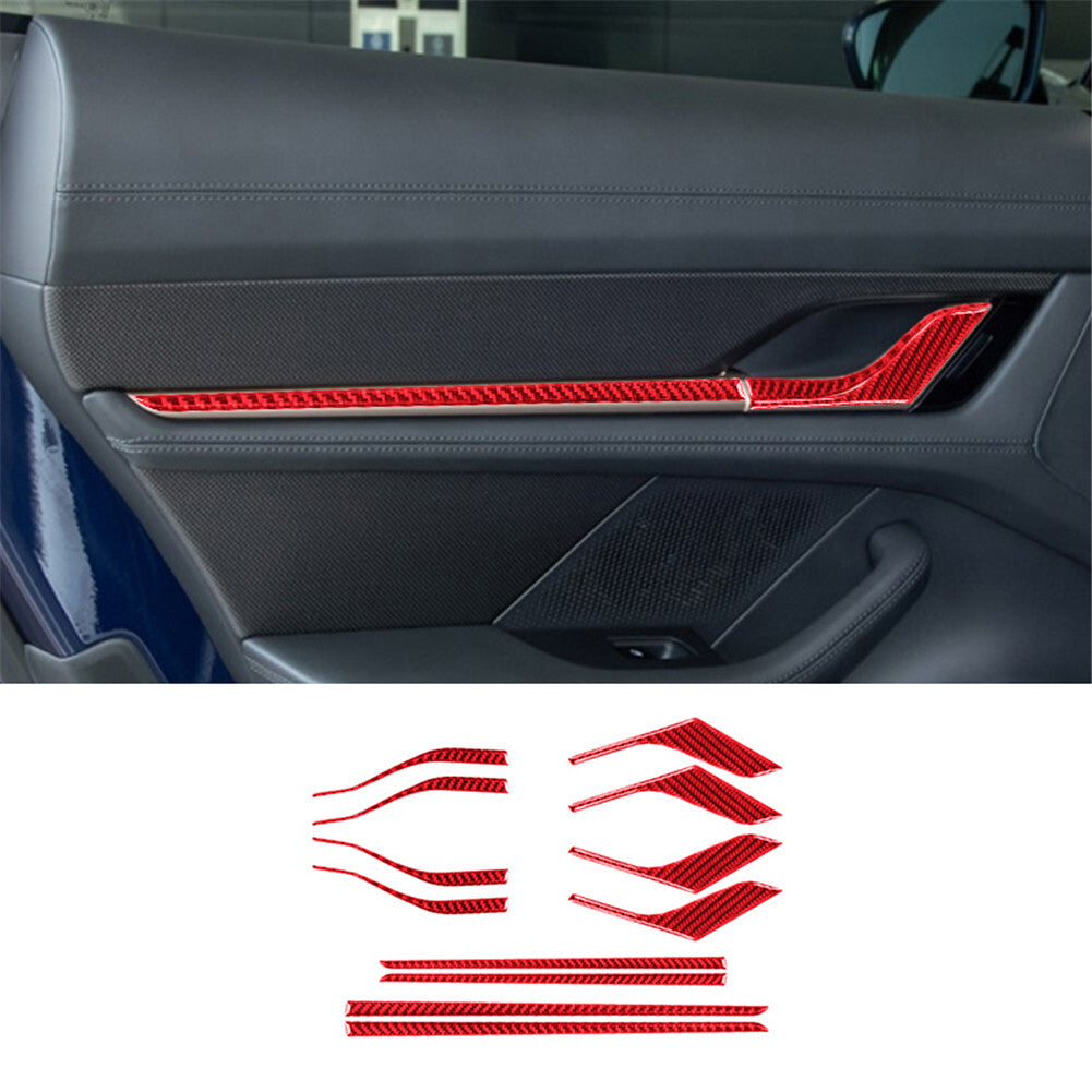 12X Red Carbon Fiber Interior Door Handle Cover Trim for Porsche Taycan 2019-22