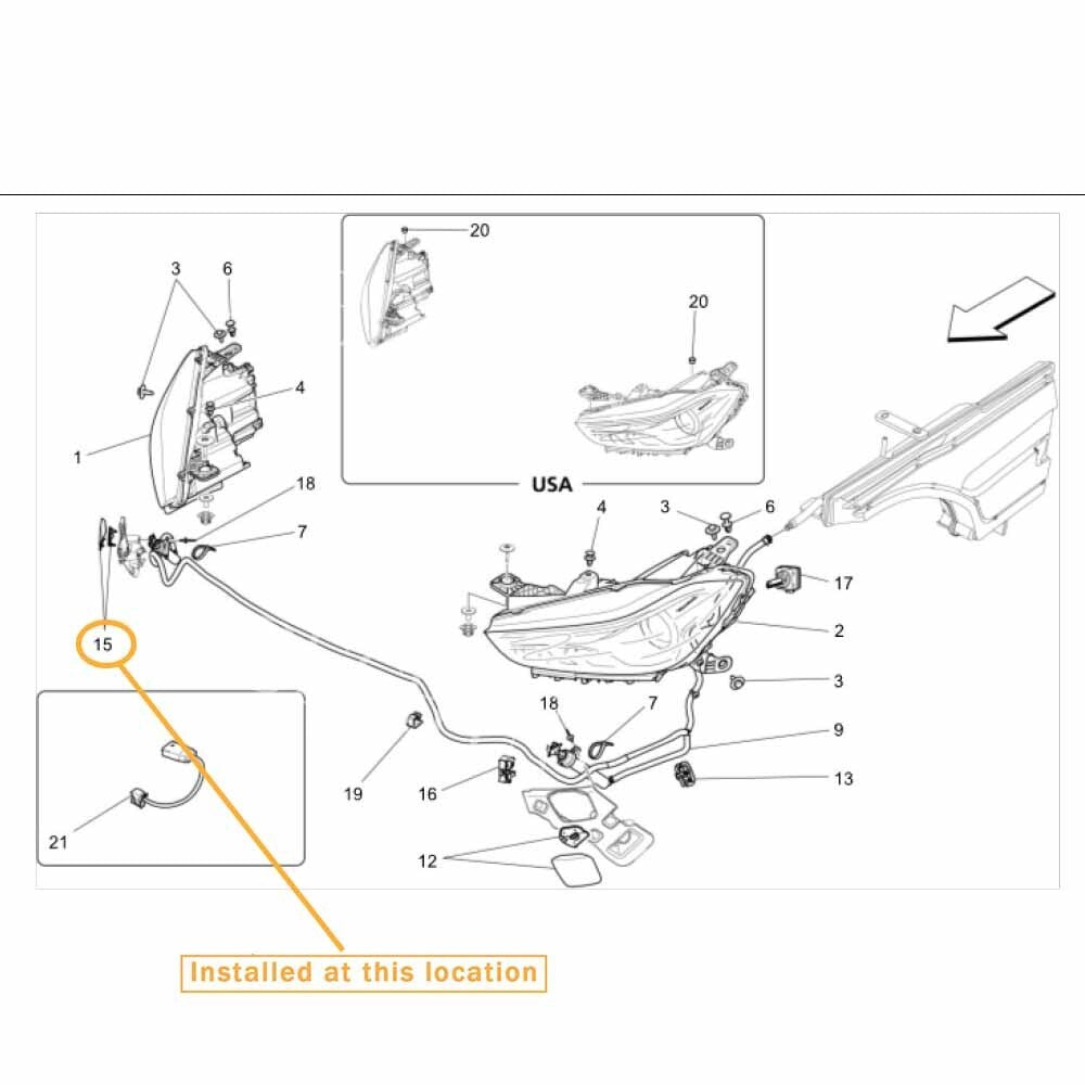 Headlight Washing Machine Protective Cover for Maserati Ghibli 2014-2017 (Right Side) 673001809